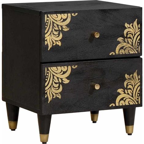 vidaXL  Bedside Cabinet  Black 40 x 33 x 46 cm Solid Mango Wood