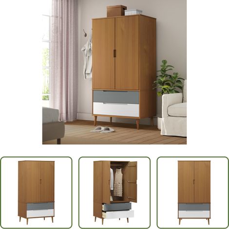 Kleiderschrank - Kleiderschrank MOLDE Braun 90x55x175 cm Massivholz Kiefer (1/5)