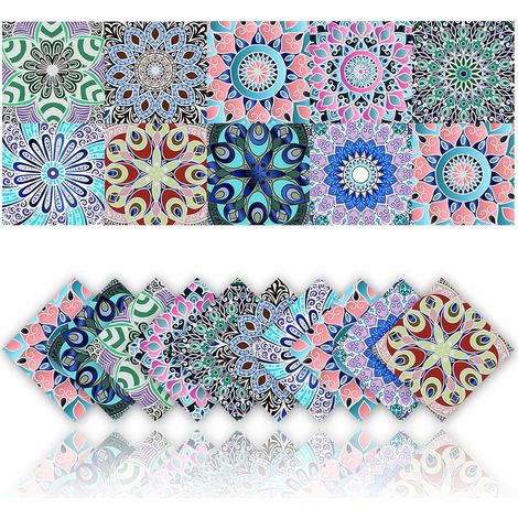 20 Pcs Carrelage Autocollants Étanche PVC Auto-Adhésif Décoration Murale Salle De Bains Cuisine Mur Bohème Mosaïque Style Autocollants pour Salle De Bains Cuisine Mur DIY (10x10cm) (1/5)