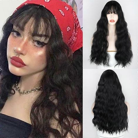 Perruque synthétique longue rose mélangée avec frange, résistante à la chaleur, bouclée, orange et dorée, pour femmes afro-américaines