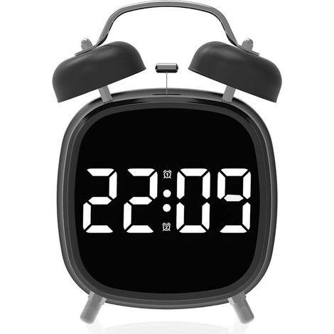 Doppelklingelwecker, laut, dreistufig einstellbare Helligkeit, batteriebetrieben, digital, für Wohnzimmer, Schlafzimmer und Arbeitszimmer, Weiß (1/5)