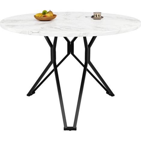 Table à manger ronde- 100x100x76cm- 4 personnes- Plateau MDF-Cadre métallique en X- Noir (1/5)