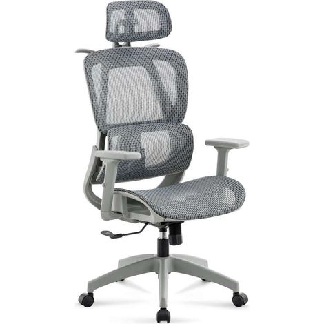 Sillón giratorio elevable gamer Ergo Red transpirable en gris claro, 118/124cm(alto) 70cm(ancho) 70cm(fondo). (1/4)