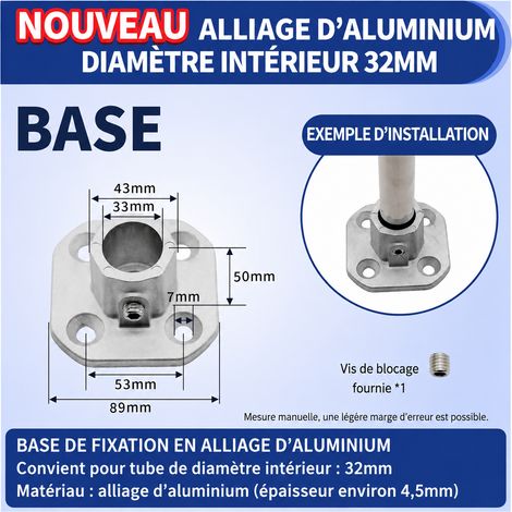 Base de fixation en alliage d’aluminium pour tube rond de 32 mm 32mm 10 167 g – Livraison gratuite