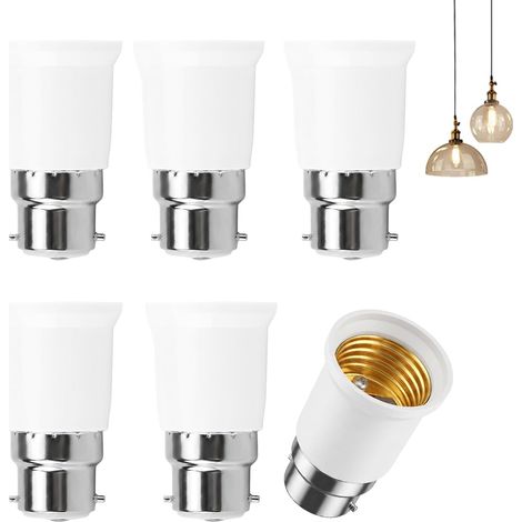 6PCS B22 to E27 Converter, Bayonet to Screw Light Bulb Socket Adapter, BC to ES Lamp Base Adapter for LED, CFL, and Incandescent Bulbs, Easy Installation (1/5)