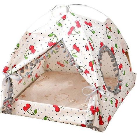 Höhlenförmige Katzennische, Zelt und Bett für kleine bis große Katzen, einfache Montage, XL-Größe, Kirschmuster auf weißem Hintergrund.