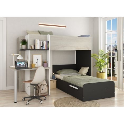 Letto a castello 241.2x160.1 cm nero grafite rovere e bianco opaco con armadio e scrivania - Osimo (1/5)