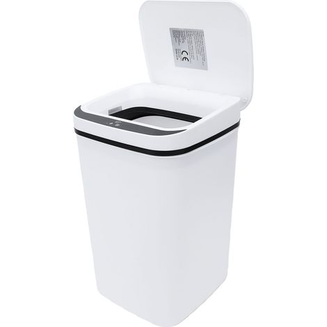Poubelle à détecteur de mouvement 18 L, étanche, anti-odeurs, sans contact, IPX5, blanche, idéale pour la cuisine et la salle de bain. (1/5)