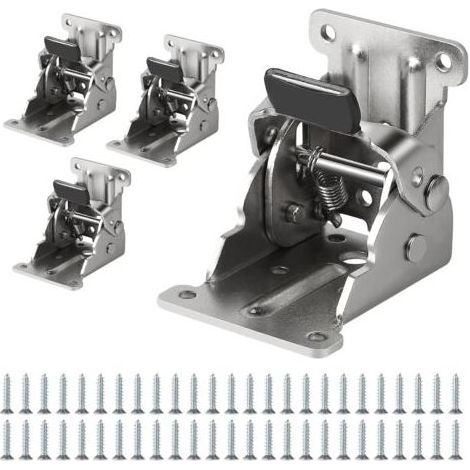Pied de Table Pliable Charnière 90° - Lot de 4 Charnières Autobloquantes 69x63x54mm, Ferrures de Table Pliable à Verrouillage, Capacité de Charge 80kg (1/5)