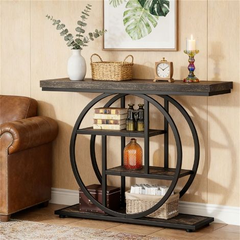 Console industrielle de 105 cm à 4 niveaux, table d'entrée avec pieds ronds, style moderne et vintage, idéale pour le salon. (1/5)