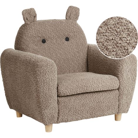Sillón infantil tapizado bouclé con reposabrazos para niños marrón Maribo