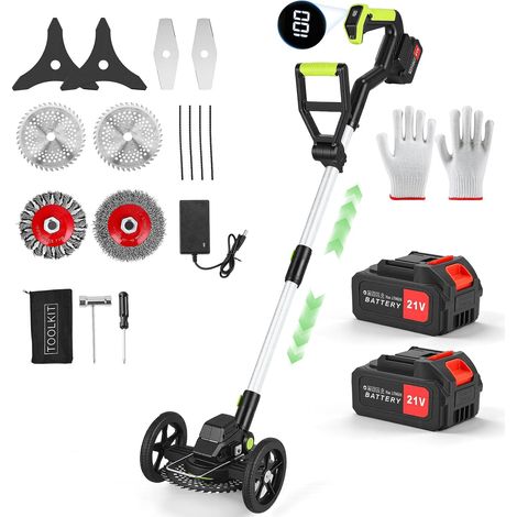 Débroussailleuse sans fil 850 W 5 en 1 avec écran LCD et roues, kit de coupe-bordures télescopique avec 2 batteries de 4,0 Ah et 5 lames pour pelouse, mauvaises herbes, arêtes et bords (1/5)