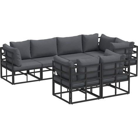 Maison Exclusive - Conjunto de sofás de jardín 7 uds. Negro Acero (1/5)