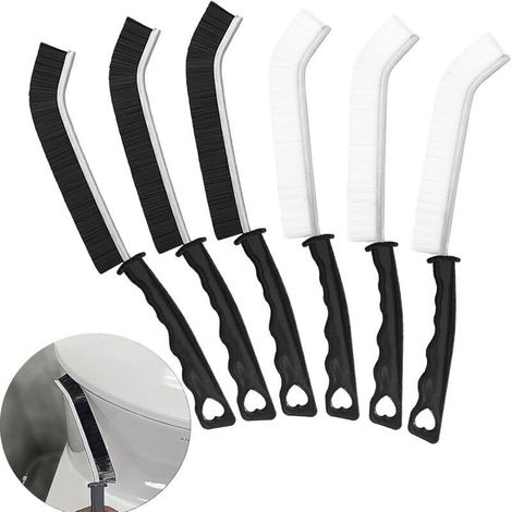 Set di 6 spazzole per la pulizia di grondaie, piastrelle e fughe, spazzola multifunzionale con manico per porte, finestre, bagno, cucina, antiruggine (3 nere + 3 bianche) (1/5)