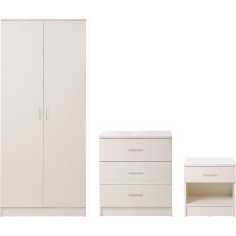 3 Piece Bedroom Set 3 Drawer Wardrobe Chest Bedside Table - White (1/4)