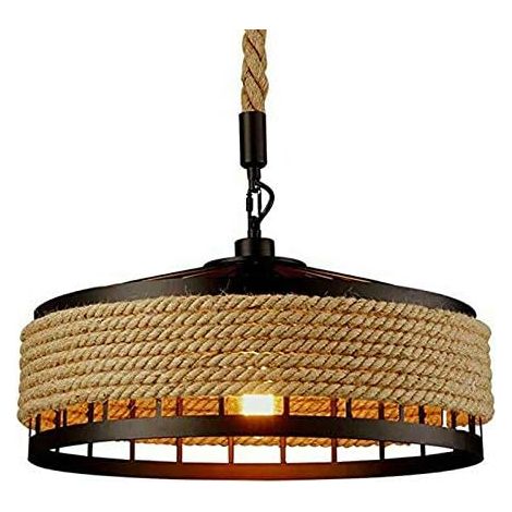 Gojoy – Suspension vintage en corde de chanvre – Plafonnier E27 – Lustre rétro industriel – Fer tissé à la main – Longueur 40 cm – Hauteur 21 cm