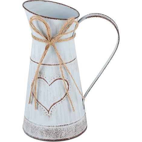 Vase rustique vintage avec anse - Design unique en forme de cœur - Galvanisé pour la Saint-Valentin - Balcon - Salon - Décoration de table - Multicolore (1/5)