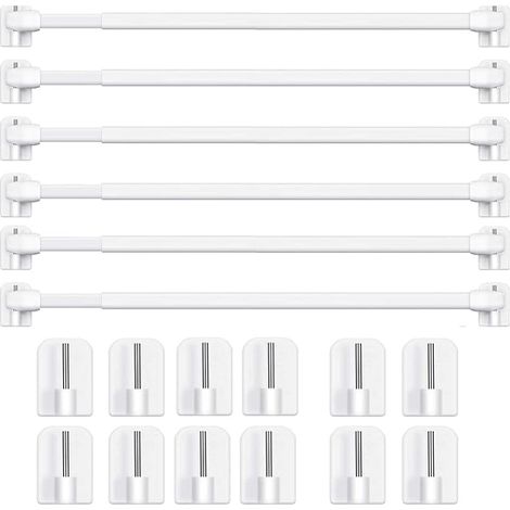 Tringles à Rideau en Métalliques Extensibles et Réglables - pour Fenêtres et Armoires - Barres de Tension avec Crochets Adhésifs (Blanc) (1/4)