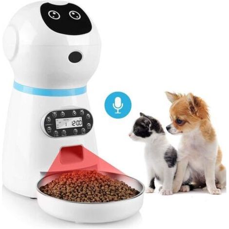 Distributeur Croquettes Chat Automatique, 3,5 L Distributeur de Nourriture avec Enregistrement Vocal, LCD Écran, 4 Repas pour Chats et Chiens, Batterie ou Secteur d'alimentation (1/5)