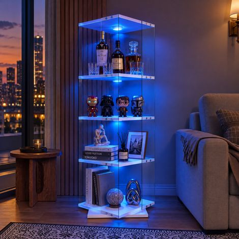 JOOKGBD-Vitrine en Verre avec LED,Vitrine pour Collection,Armoire Vitrine Pour Collection avec Porte étagères Transparent,Meuble VITRINES Verre,pour salon chambre bureau,Blanc (1/5)