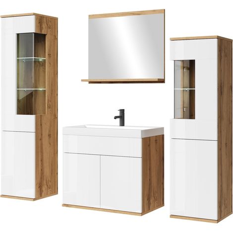 Badezimmermöbel Nobel XL 60 x 35 cm – Eiche mit Hochglanz weiß