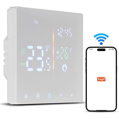 Thermostat intelligent pour la maison WiFi Programmable hebdomadaire Mode manuel/automatique numérique Tuya APP Contrôle Écran LCD Contrôleur de température Chauffage électrique intelligent (1/4)