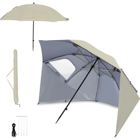 Wolketon Strandschirm 210 cm UV Schutz 50+,  wasserabweisend mit Tragetasche für Strand Garten Camping Beige