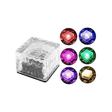 Lampe solaire en verre effet brique de glace à 7 couleurs, éclairage LED décoratif pour jardin, terrasse, balcon, allée, table, bassin et ambiance extérieure nocturne (1/3)