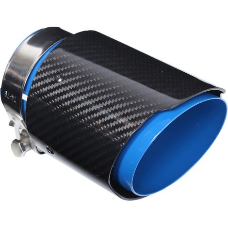 Terminale di scarico per auto 80101 mm, uscita singola lato destro, fibra di carbonio lucida, acciaio inossidabile, blu (1/4)