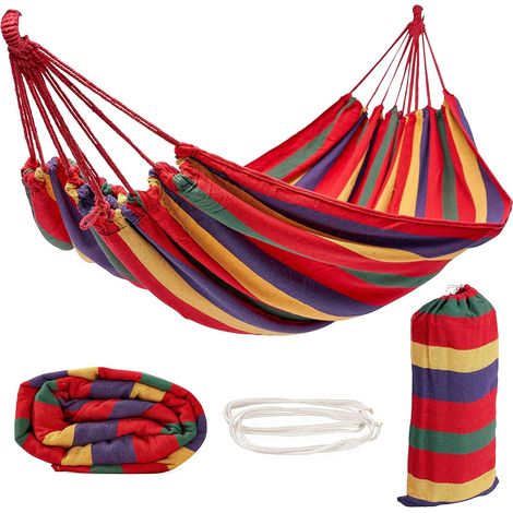 Amaca portatile in cotone con borsa per il trasporto, 260x150 cm - Robusta, durevole e facile da montare - Giardino, spiaggia, campeggio, escursionismo (1/5)