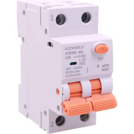 AFDD+RCBO Interruttore Magnetotermico Differenziale con Rilevamento Di Arco Elettrico, Tipo A Curva C, 1P+N 2M 6000A 30mA, AC 220V Doppia Leva IEC61009-1, 10A 16A 20A 25A 32A 40A (C40A)