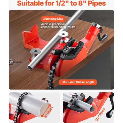 Étau à Chaîne d'Établi à Vis de Tuyaux 12,7-203,2 mm avec Chaîne Robuste 880 mm, Base en Fonte, Serrage de Qualité Industrielle, po… (1/5)