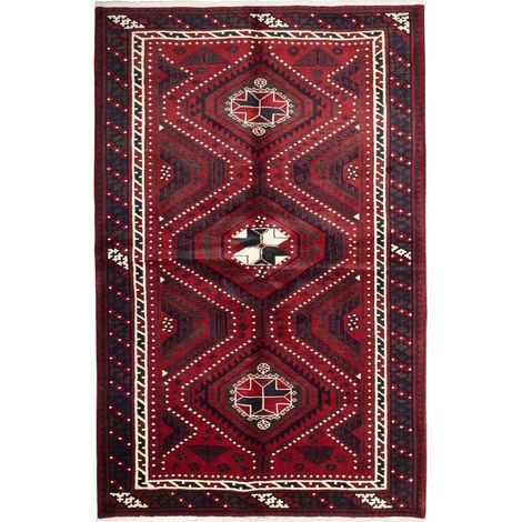Tapis d'orient 170 x 265 cm, motif oriental traditionnel, pure laine, noué main, rouge, crème et noir (1/5)