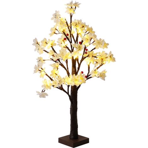 Arbre De Cerisier Artificiel - 23 Pouces - 24 Led Blanc Chaud - Fonctionne Sur Piles - Pour Décoration Intérieure - Blanc (1/5)
