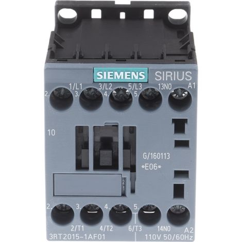Contacteur Siemens série 3RT2, 3 pôles , 3NO, 7 A, 110 V c.a., 3 kW ( Prix pour 1 )