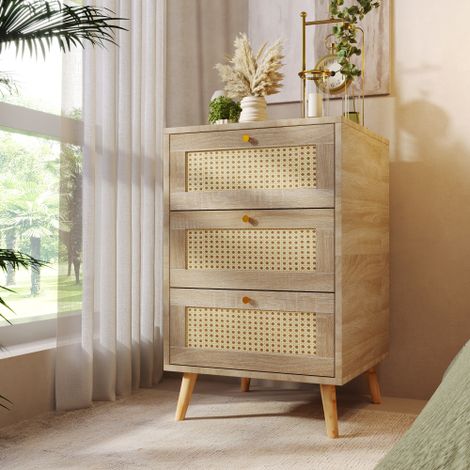 Cassettiera Cassettiera con 3 cassetti, credenza alta per camere da letto e tutti i soggiorni, rovere -H79,5/L48,6/P48,5 cm (1/5)