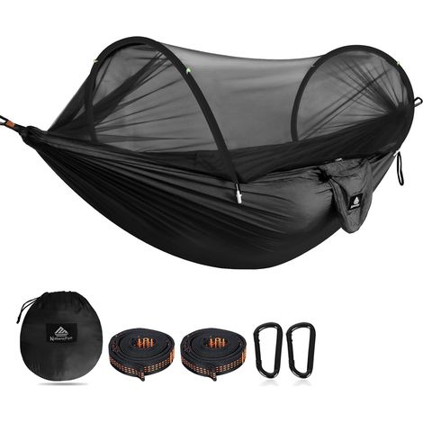 Camping-Hängematte mit Moskitonetz – 1 Stück – Fallschirmseide – Tragkraft: 300 kg – Ideal zum Wandern und für Outdoor-Aktivitäten – 275 x 140 cm (1/5)
