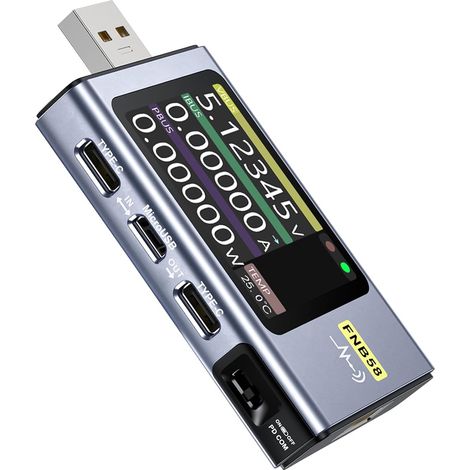 Testeur USB Multimètre numérique de type C Testeur voltmètre ampèremètre Mesure de la capacité et des ondulations avec déclencheur Bluetooth Détection de charge rapide Tension (1/5)