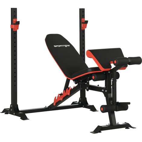 SPORTNOW banco de musculación con respaldo reclinable y soporte de barras ajustable para entrenamiento abdominal piernas brazos y pecho 180x110x126 cm (1/5)