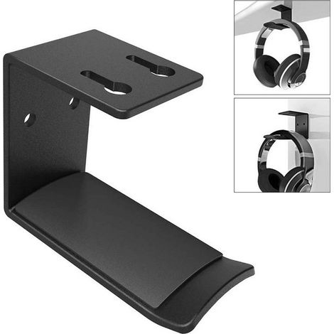 Lot de 2 supports pour casque audio en aluminium, SourceTon 2 (noir et argent), avec ruban adhésif puissant et vis pour casque. (1/5)