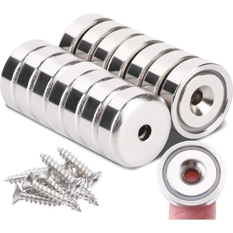 Aimant à Visser Puissant 6kg Gros Aimant Neodyme Super Puissant Contre-alésage avec Manchon en acier,Magnet 16mm 14 Pièces (1/5)