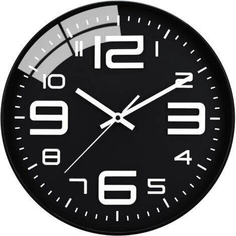 Horloge silencieuse, Horloges silencieuse en Quartz de 30cm, Alimenté par Piles, Style Moderne désigné pour Maison, Bureau et école (Noir)