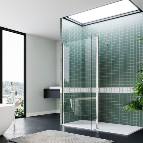 ELEGANT 1000mm Open Entry Shower Enclosure 300mm Flipper Glass Panel 8mm Tempered Glass Screen Walk in Wet Room 1400x700mm Tray and Waste Trap (1/5)