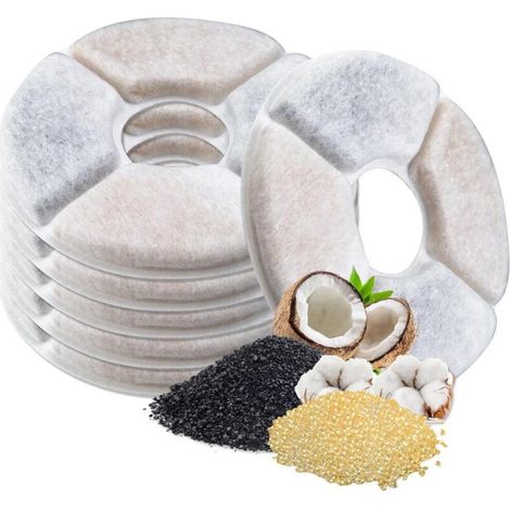 6 Pièces Filtre Fontaine eau Chat Rond avec filtre à charbon, Filtre de Rechange pour Fontaine à Eau, pour Chats et Chiens, Fontaine à Eau Automatique, Distributeur D'eau (1/5)