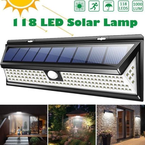 Lampe Solaire Jardin Extérieur 118 LED - Capteur de Mouvement - 3 Modes - Noir