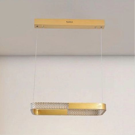 TrAdE Shop Traesio - Lampadario A Sospensione Led 28w Rettangolare Oro Cristallo Con Telecomando 32088 - (1/3)
