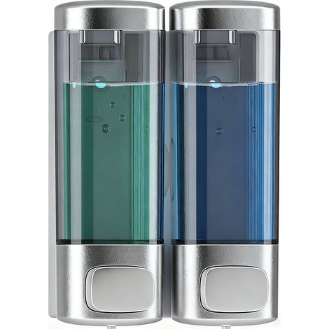 Distributeur de savon double anti-gouttes mural pour salle de bain, distributeur de savon liquide pour les mains en gel, 320 ml x 2, métal argenté (1/5)