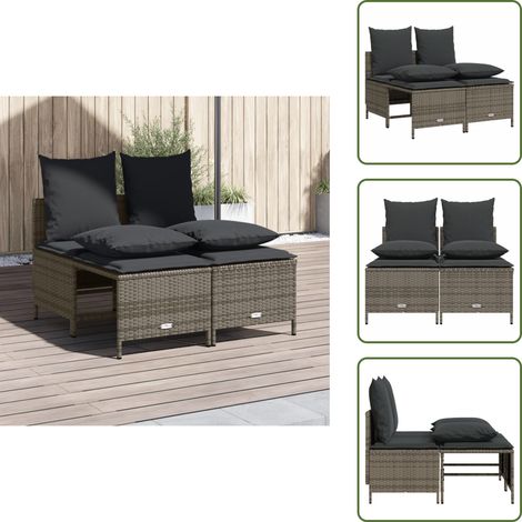 The Living Store Salon de jardin 4 pcs avec coussins gris résine tressée - Ensemble Salon De Jardin - Salon De Jardin Extérieur - Mobilier De Jardin - Canapé D'extérieur - Chaise Longue (1/5)