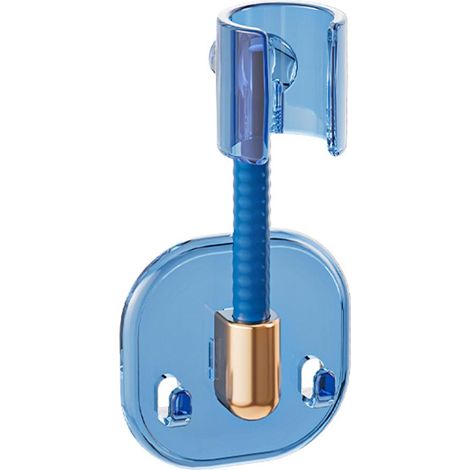 Support mural réglable pour pommeau de douche à main avec 2 crochets, sans perçage, pour salle de bain ou douche. Matériau : polycarbonate. Dimensions : 11,3 x 5,6 cm (bleu transparent). (1/5)