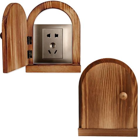 Couverture Prise Murale en Bois 16.2x12.4cm Protection Interrupteur Adhésive Cache Prise Sécurité pour Chambres Cuisines Salles de Bain, Brun Fumé (1/5)
